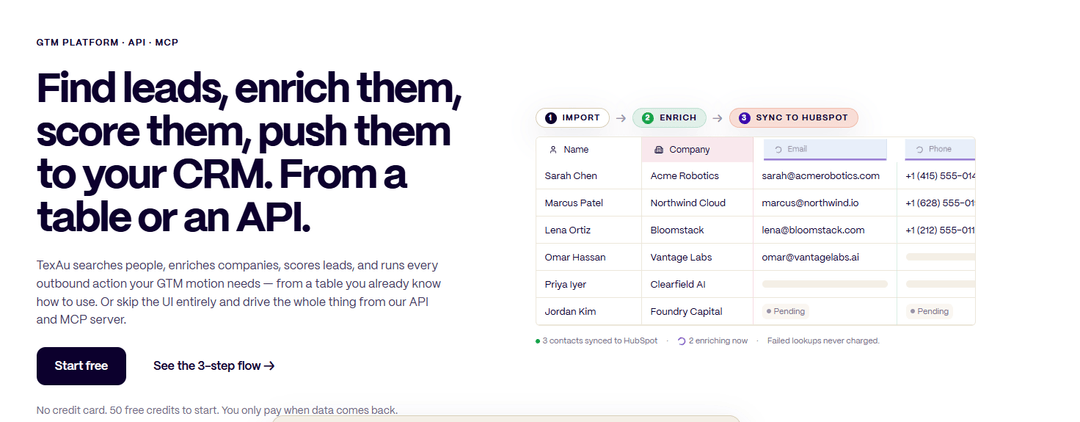 TexAu homepage presenting its growth automation platform