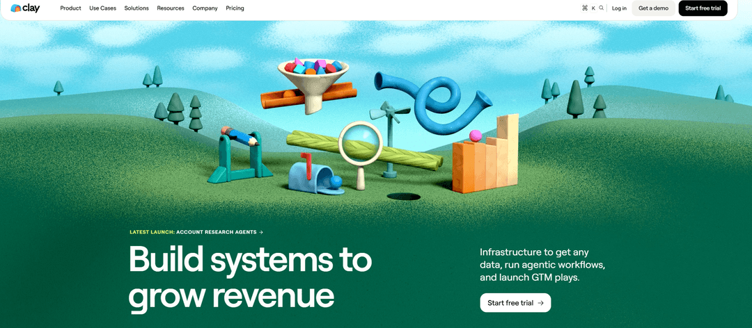 Clay homepage presenting its data enrichment and outbound platform