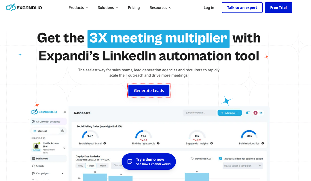 Expandi homepage presenting its cloud automation platform