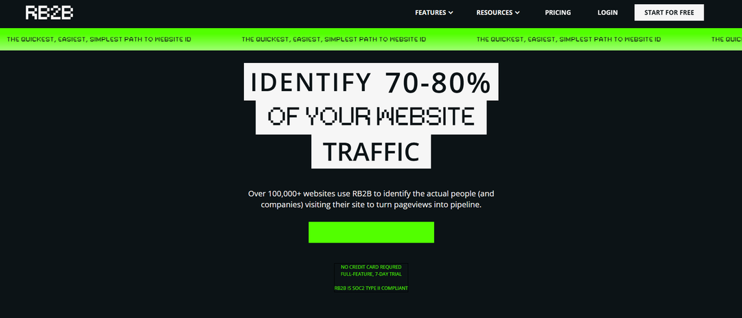 RB2B homepage explaining website visitor identification