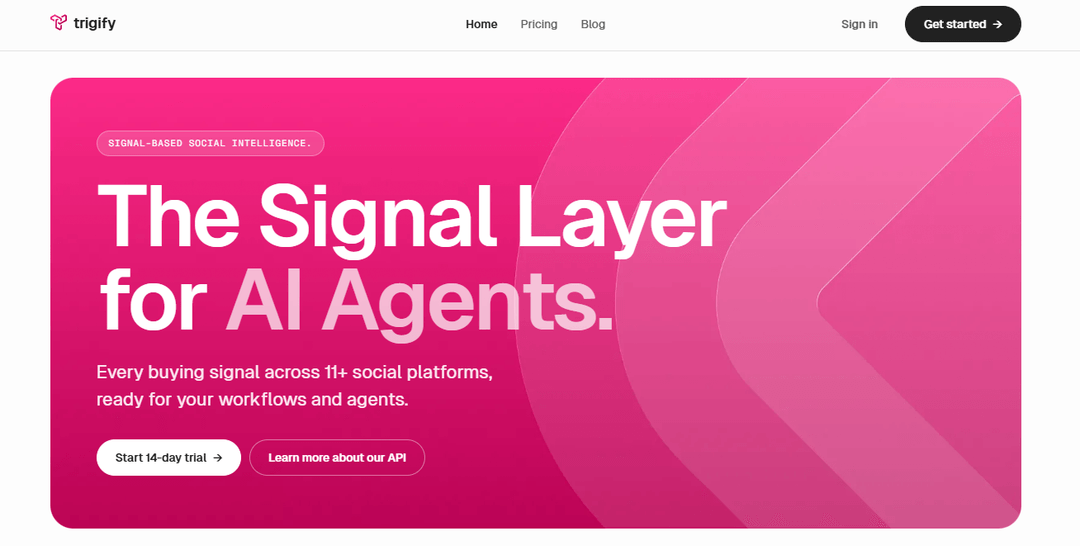 Trigify homepage presenting its signal intelligence platform