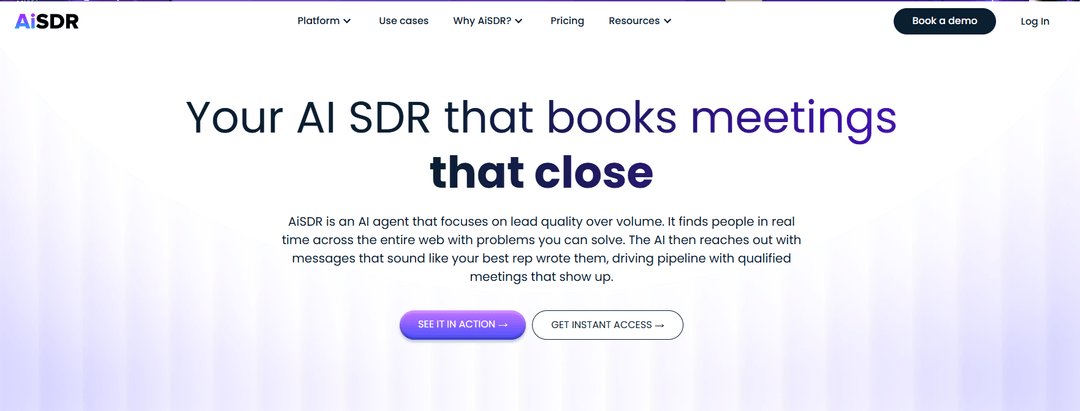 AiSDR homepage presenting its AI sales development agent