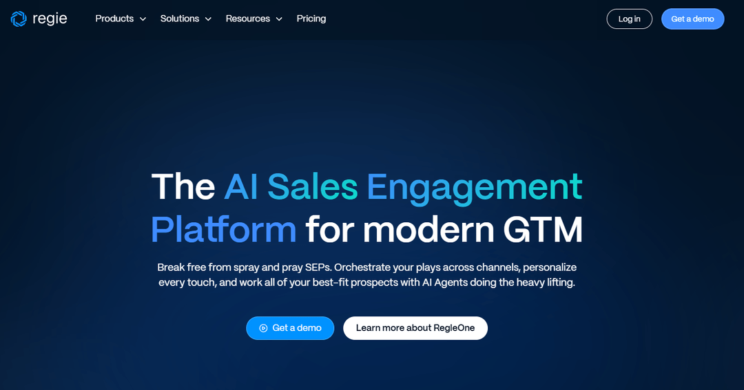 Regie.ai homepage presenting its agents and sales engagement platform