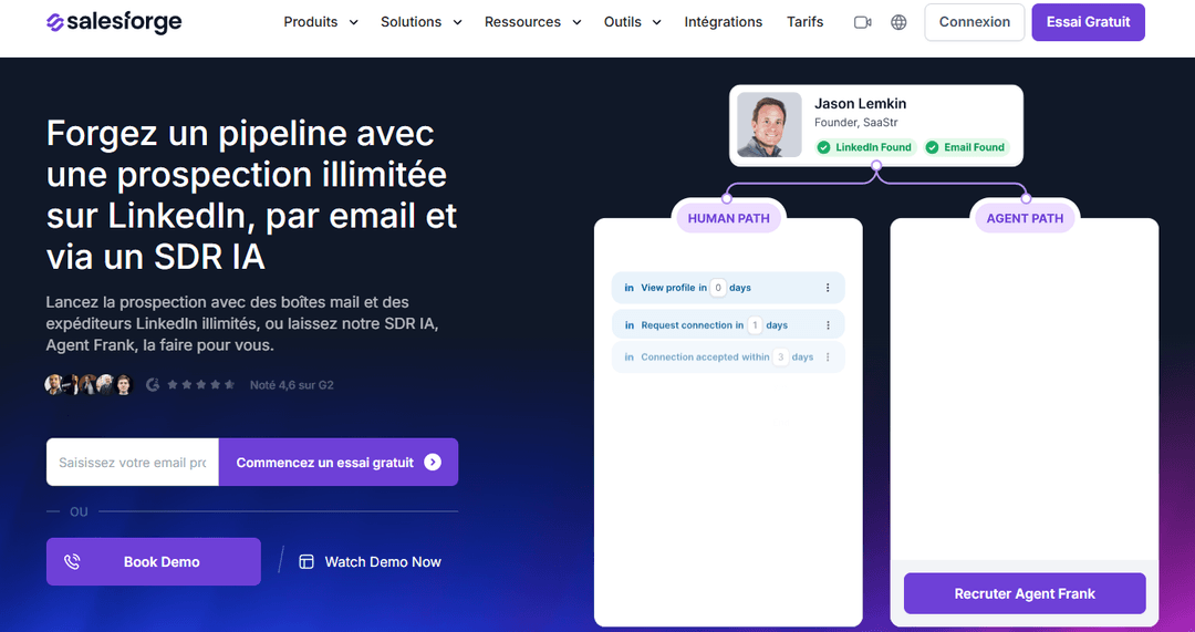 Salesforge homepage presenting Agent Frank and its outreach platform