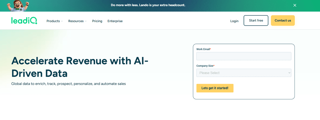 LeadIQ homepage presenting contact capture and trigger alerts