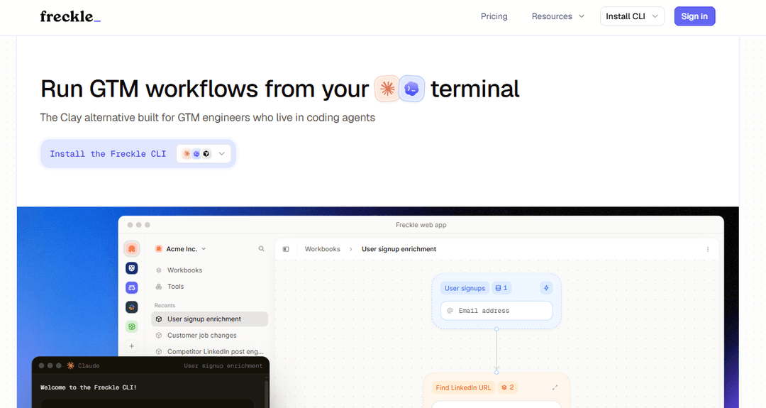 Freckle.io site pitching plain-English enrichment for non-technical teams