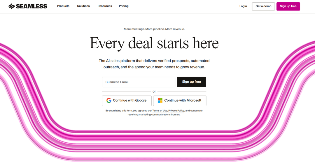 Seamless.AI home page presenting its real-time search for contact data