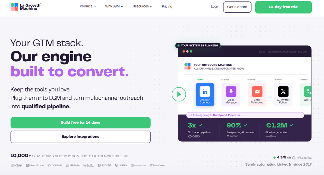 La Growth Machine showing the canvas you draw your own workflow on