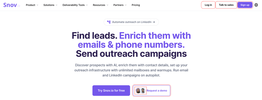 The Snov.io interface combining email finder, verifier and drip campaigns in one subscription