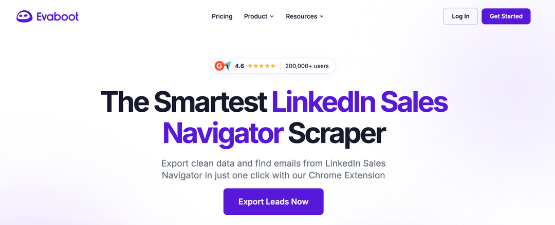 Evaboot promising clean exported data and found emails in one click from a Chrome extension