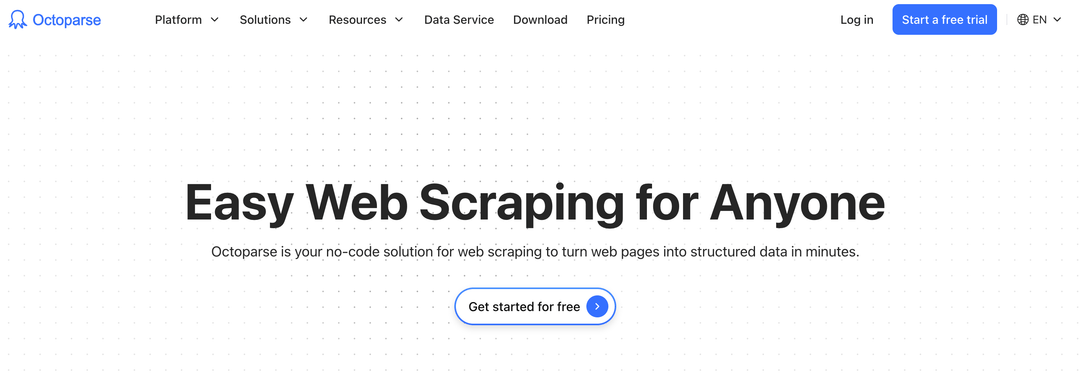 Octoparse offering no-code web scraping that turns pages into structured data in minutes