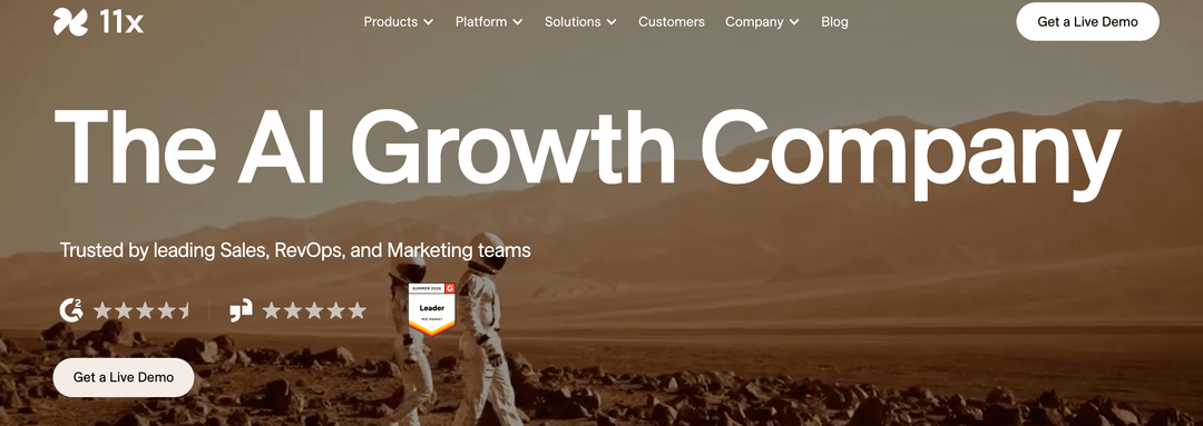 Site 11x qui se présente comme une plateforme IA de croissance pour les équipes sales, RevOps et marketing
