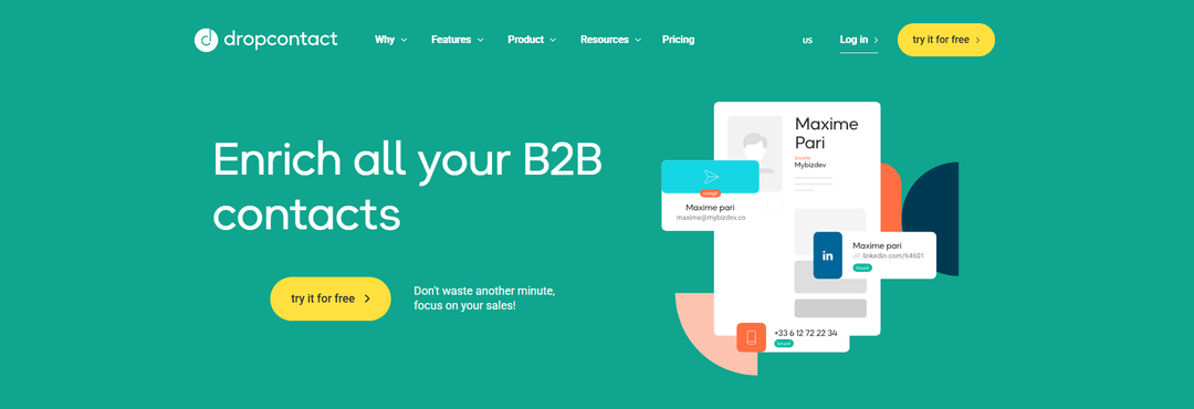 The Dropcontact homepage presenting its French hosted email enrichment