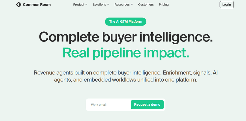 Common Room's homepage leading on complete buyer intelligence, with enrichment, signals and agents unified in one platform