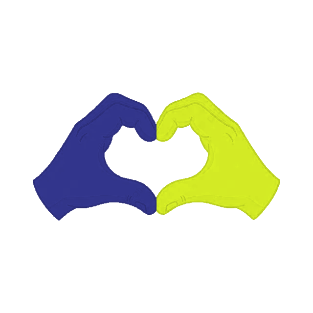 Two hands in Elevate Together colours forming a heart shape