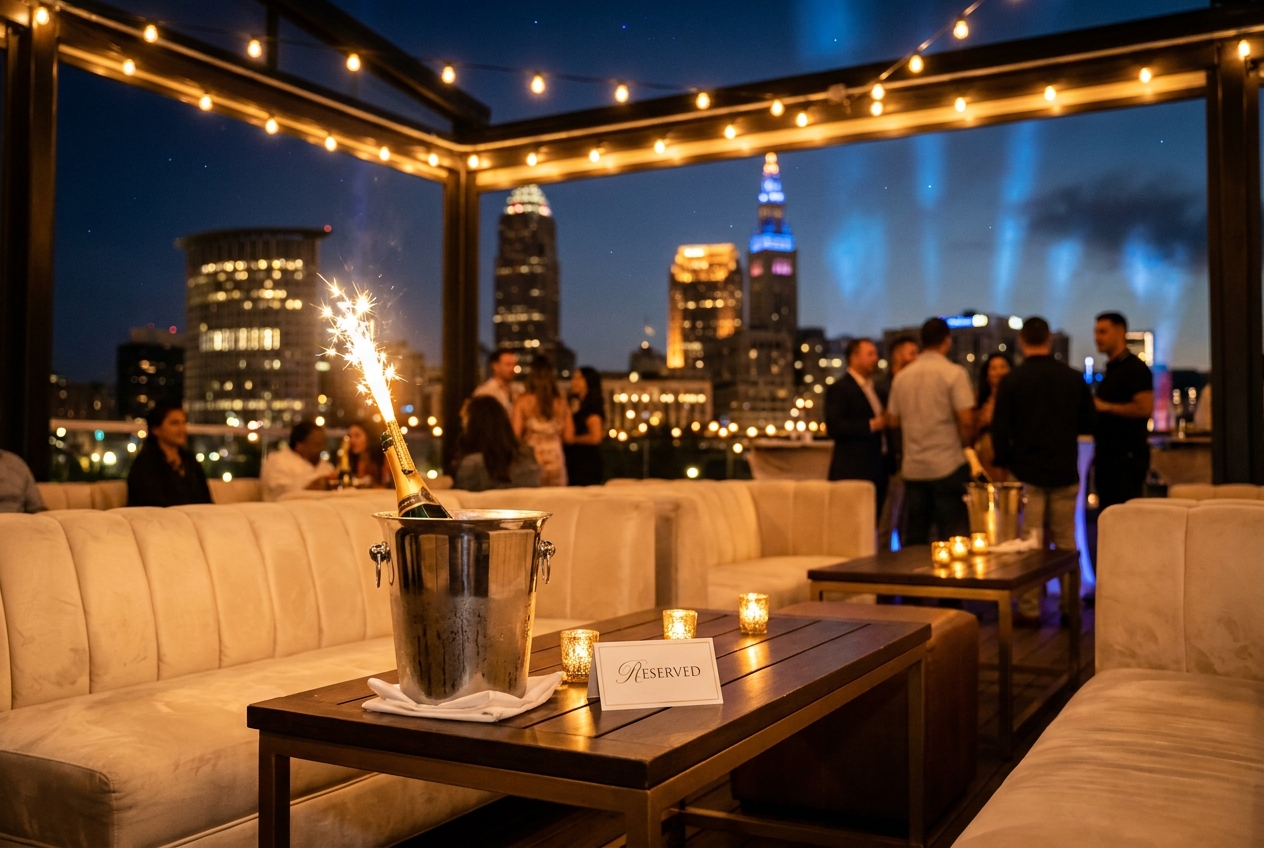 Reserved VIP bottle-service table at FWD's open-air nightclub