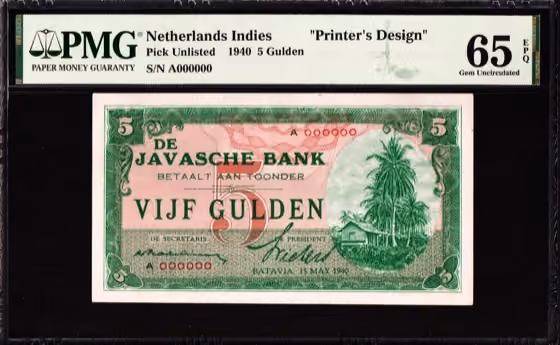 5 Gulden 1940 Trial Type Set (4), kavel 706 uit Papiergeldveiling 2 van Schulman