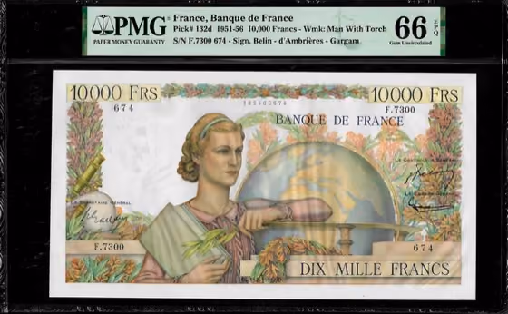 10,000 Francs 1951, kavel 2051 uit Papiergeldveiling 1 van Schulman