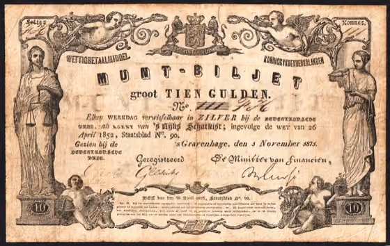 10 Gulden type 1853/ 1875, kavel 118 uit Papiergeldveiling 4 van Schulman