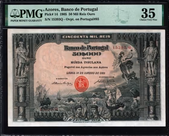50 Mil Reis Ouro 1905, kavel 14 uit Papiergeldveiling 5 van Schulman