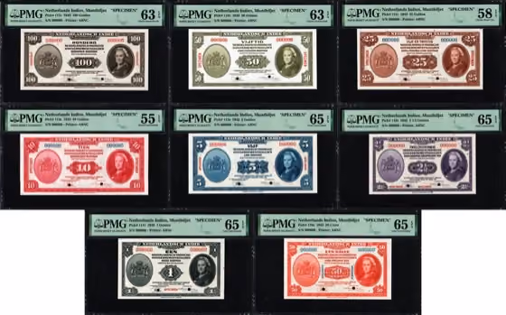 Set  Muntbiljetten - ABNC Specimen (8), kavel 348 uit Papiergeldveiling 5 van Schulman