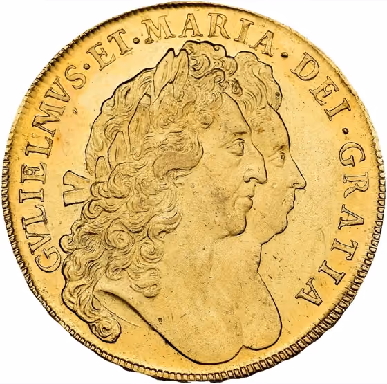 5 Guineas 1692, lot 675 from Schulman Veiling 391