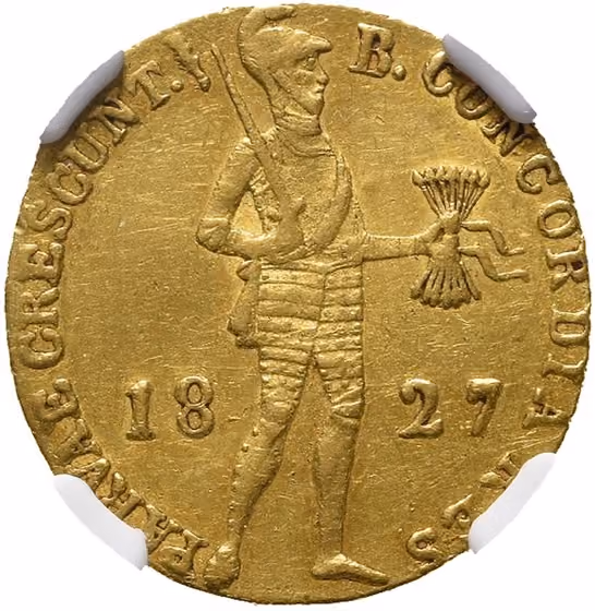 Gouden dukaat 1827, kavel 589 uit Veiling 383 van Schulman