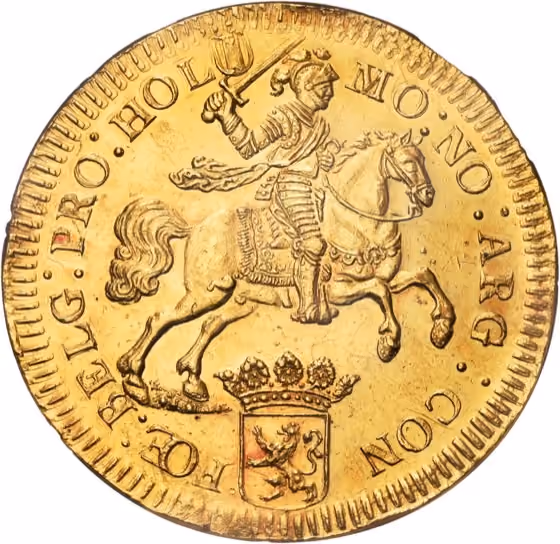 Zilveren rijder of dukaton in goud 1703, kavel 334 uit Veiling 377 van Schulman
