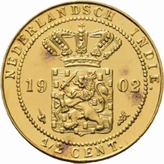 Proefslag 1/2 Cent in goud 1816, kavel 718 uit Veiling 359 van Schulman