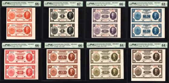 Set Uncut Pairs Muntbiljetten - ABNC Specimen (8), kavel 243 uit Papiergeldveiling 3 van Schulman