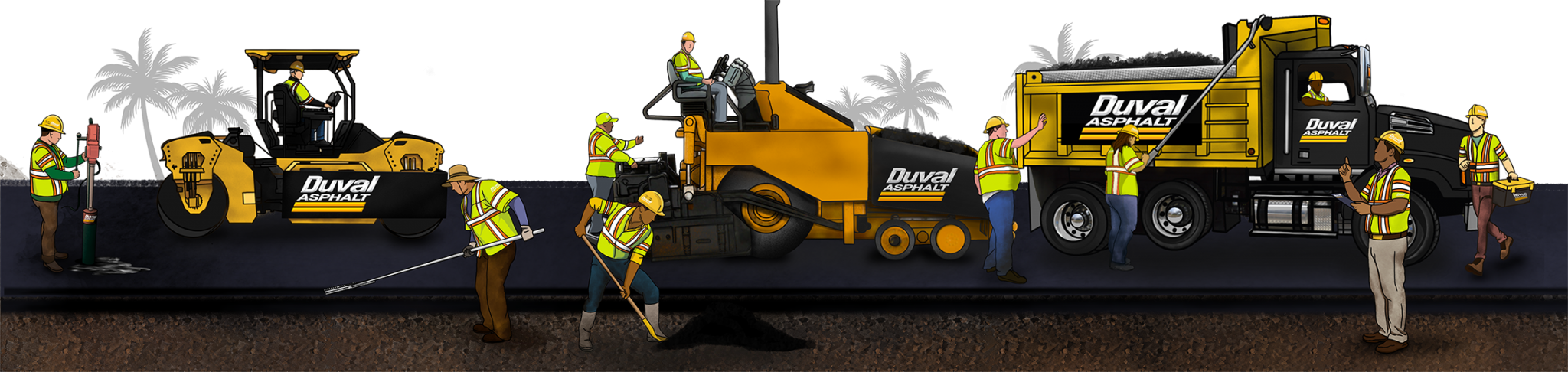 Duval Asphalt paving train crew