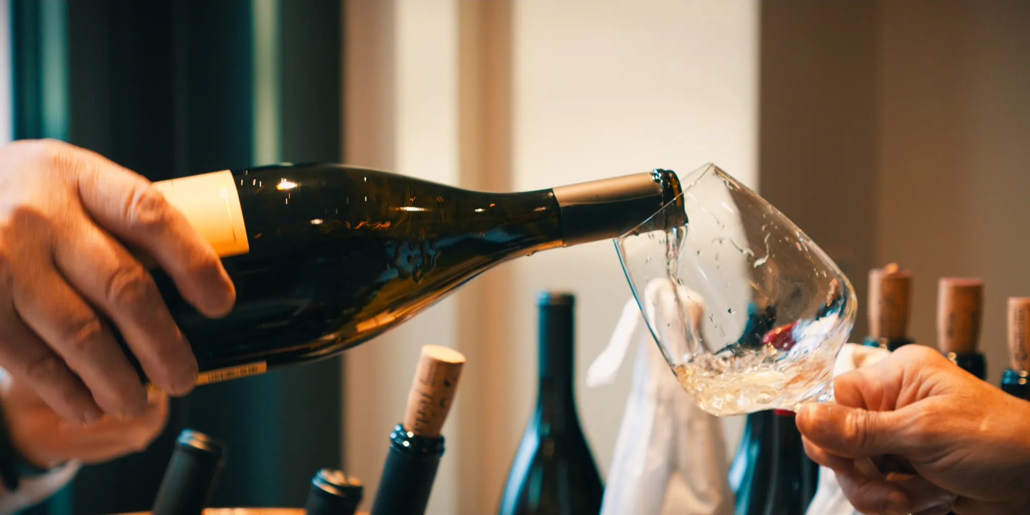 Dettaglio di vino versato in un calice