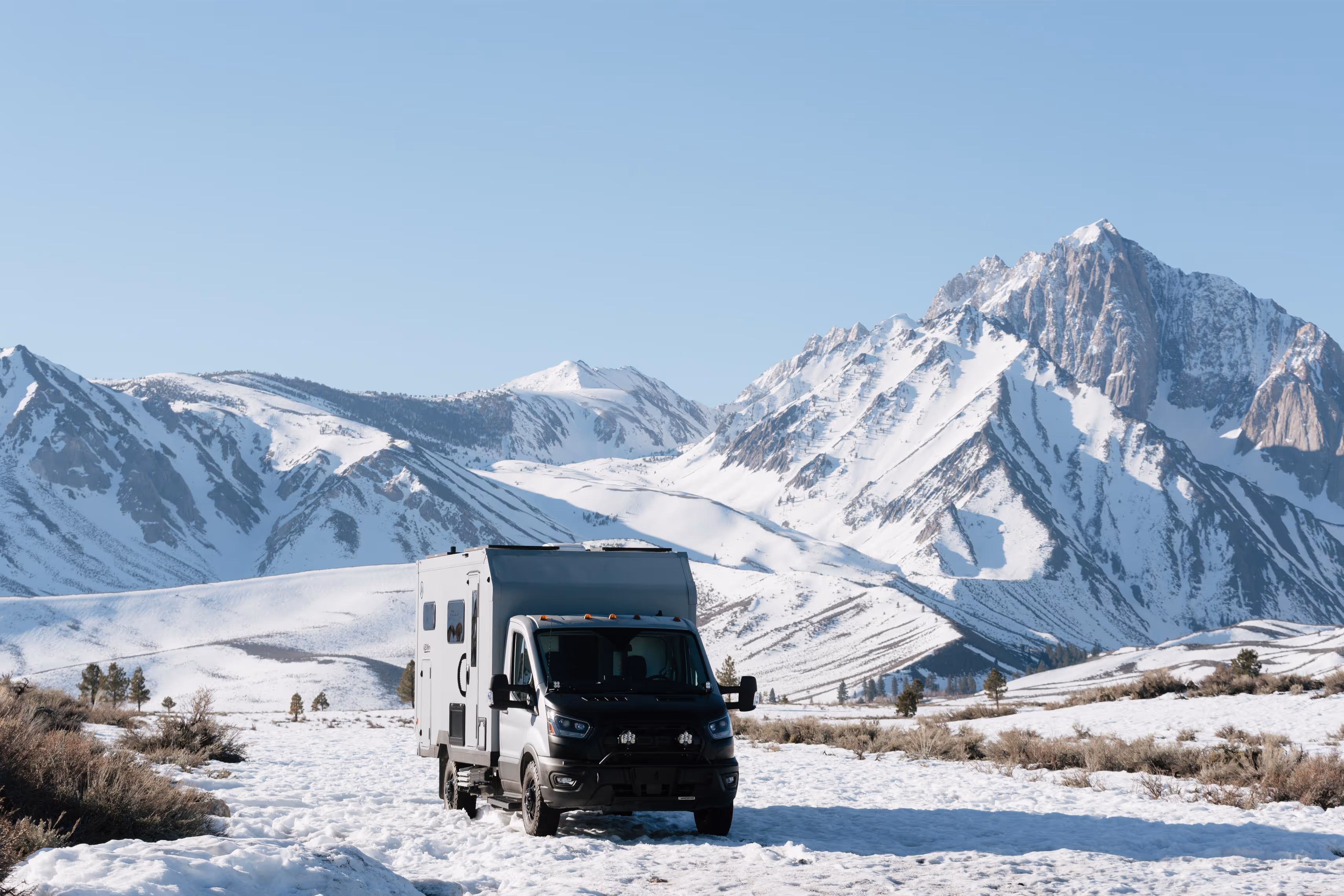 AEONrv parked in the snowy Sierras