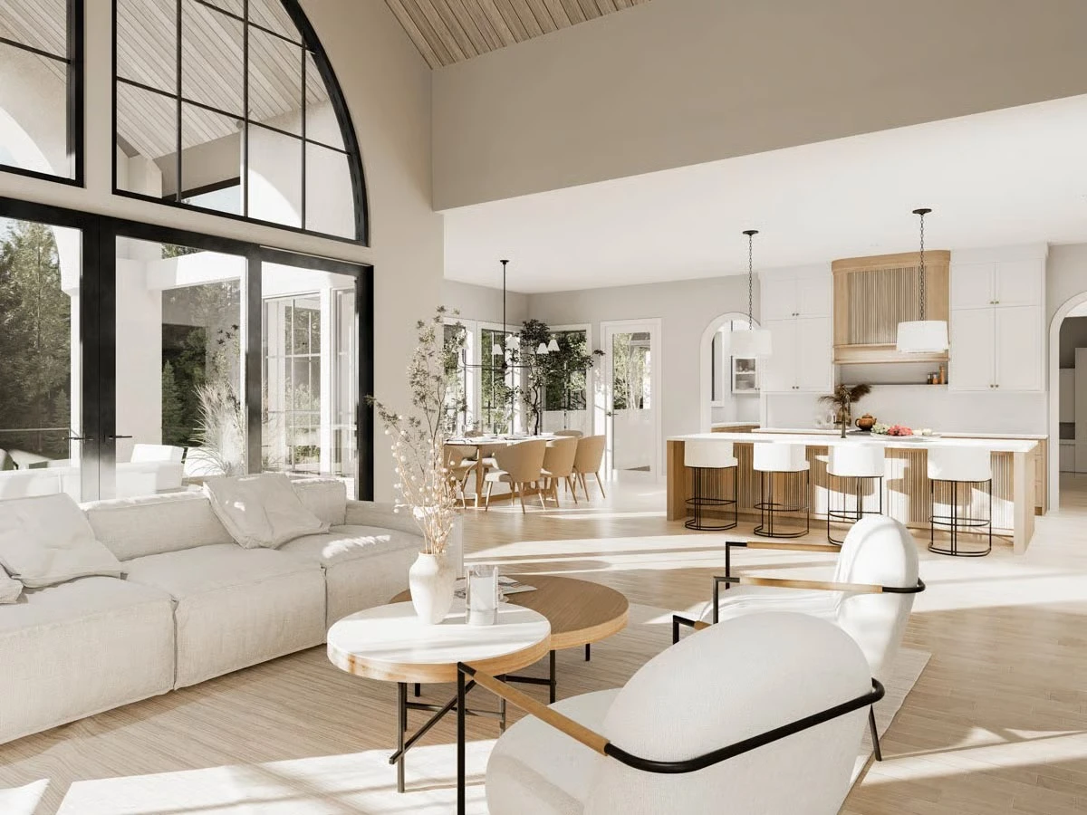Custom home kitchen and living area design