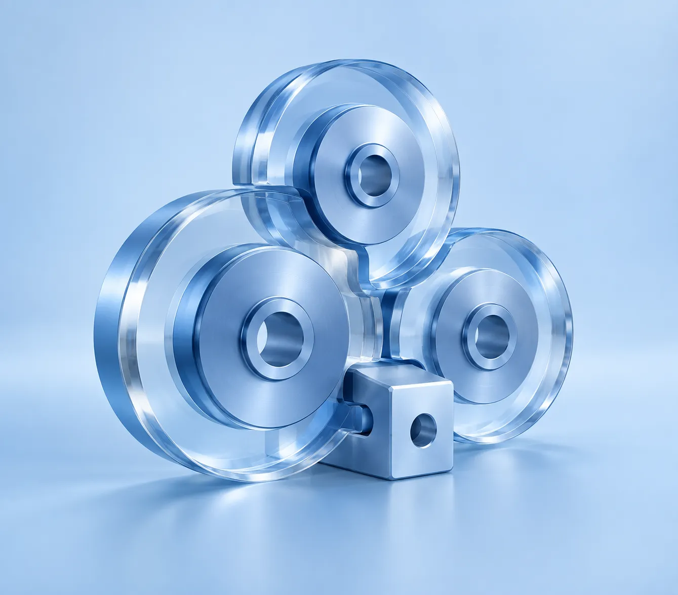 Blue sculptural illustration for Manufacturing & Machine Engineering