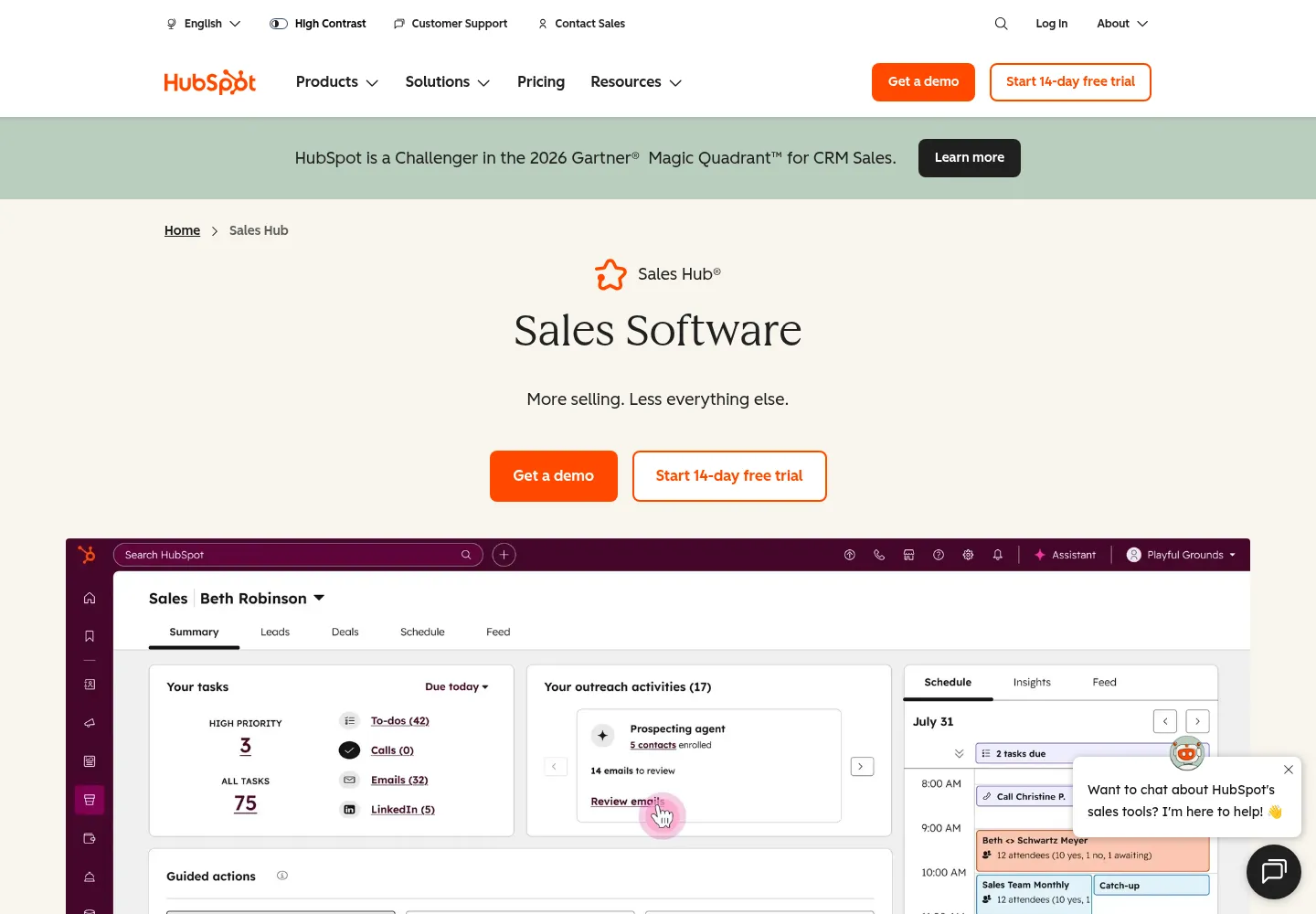 HubSpot official website preview