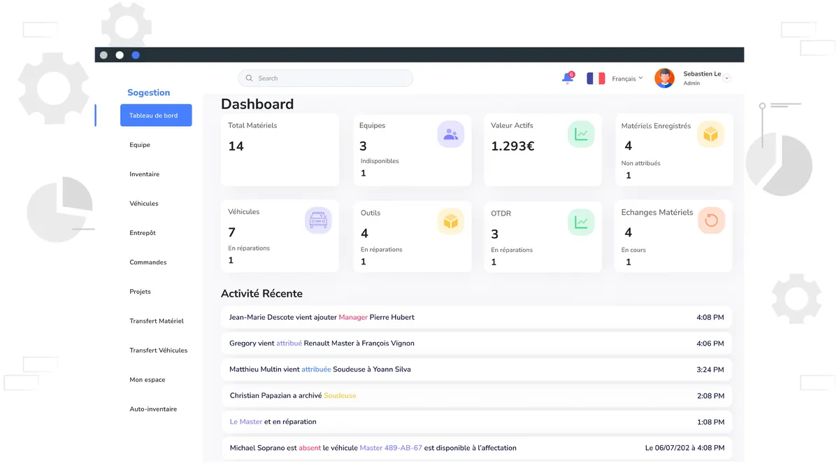 Vue d’un tableau de bord de parc : disponibilité en temps réel, alertes et tâches de maintenance planifiées