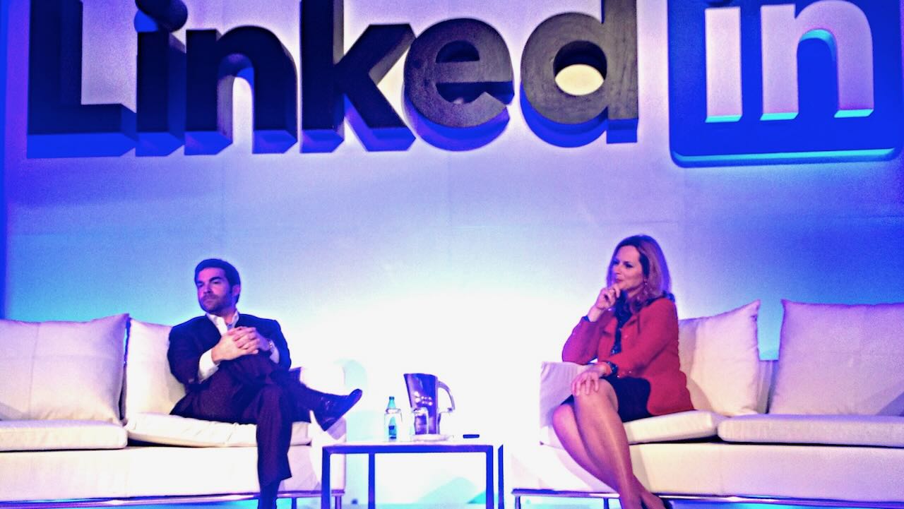 Naomi Simson on stage with Jeff Weiner at Connect;In Sydney, 2014