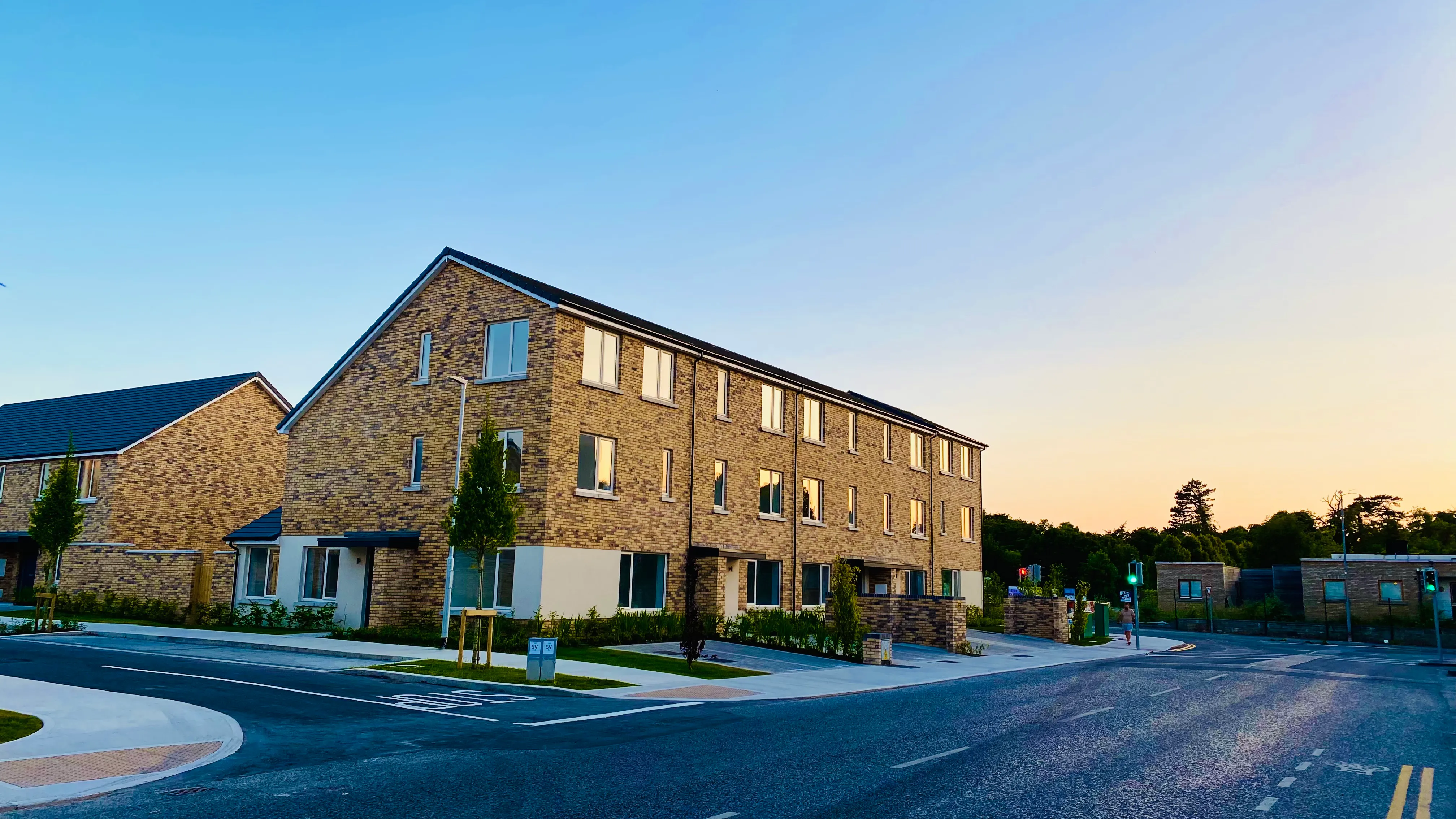 Modern brick homes on a residential street in Dublin