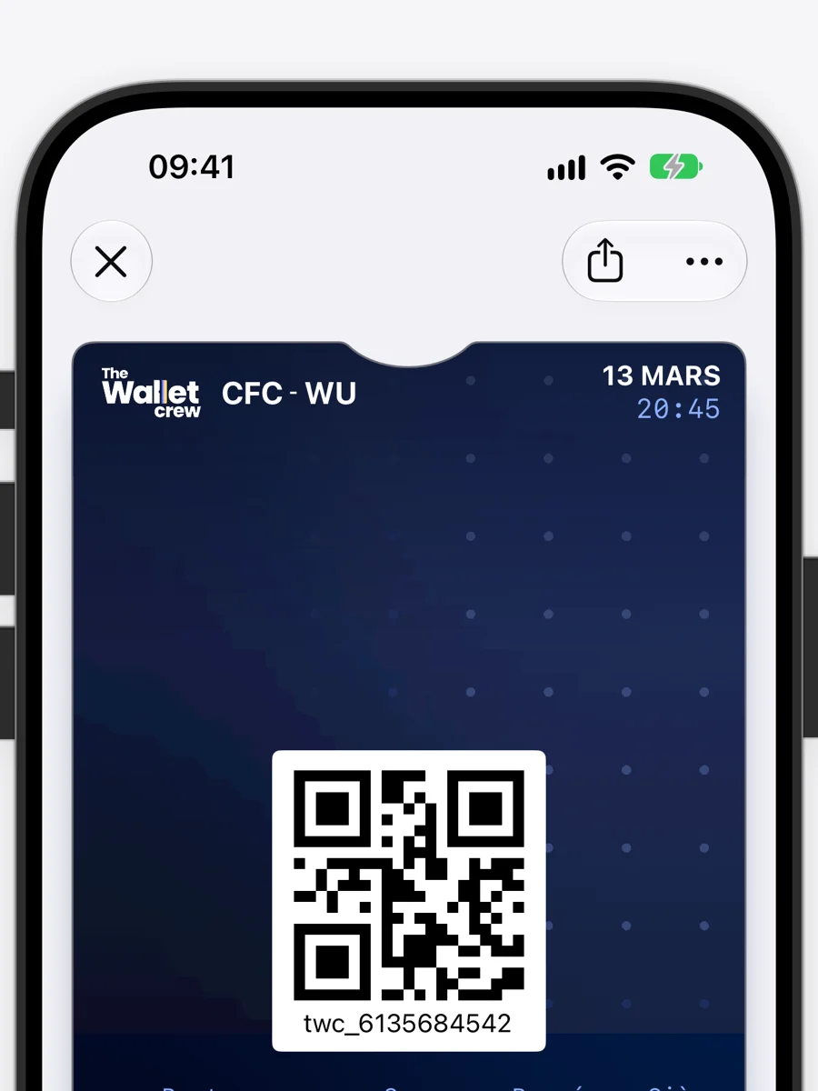 Billet de match dans Apple Wallet avec QR code sur iPhone