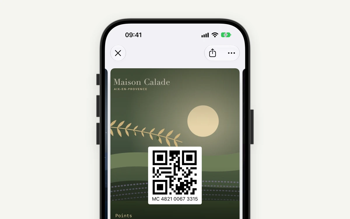 Carte Maison Calade dans Apple Wallet avec QR code