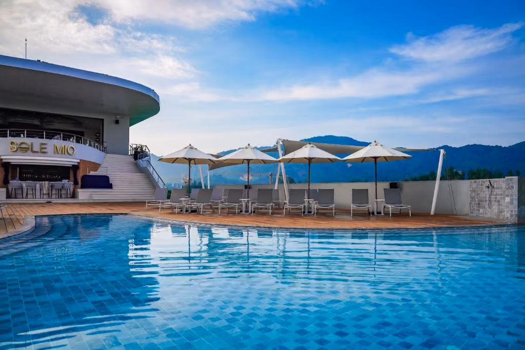 Rooftop pool deck and bar