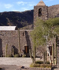 Historic architecture and Baja California Sur landscape near Todos Santos