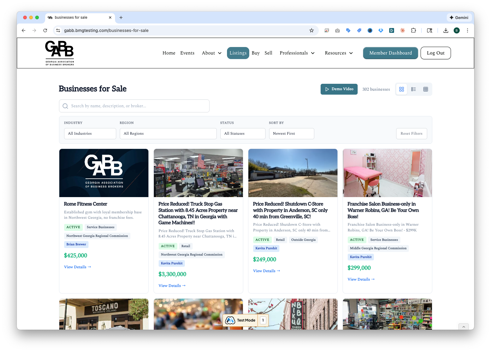 Businesses for Sale Card View