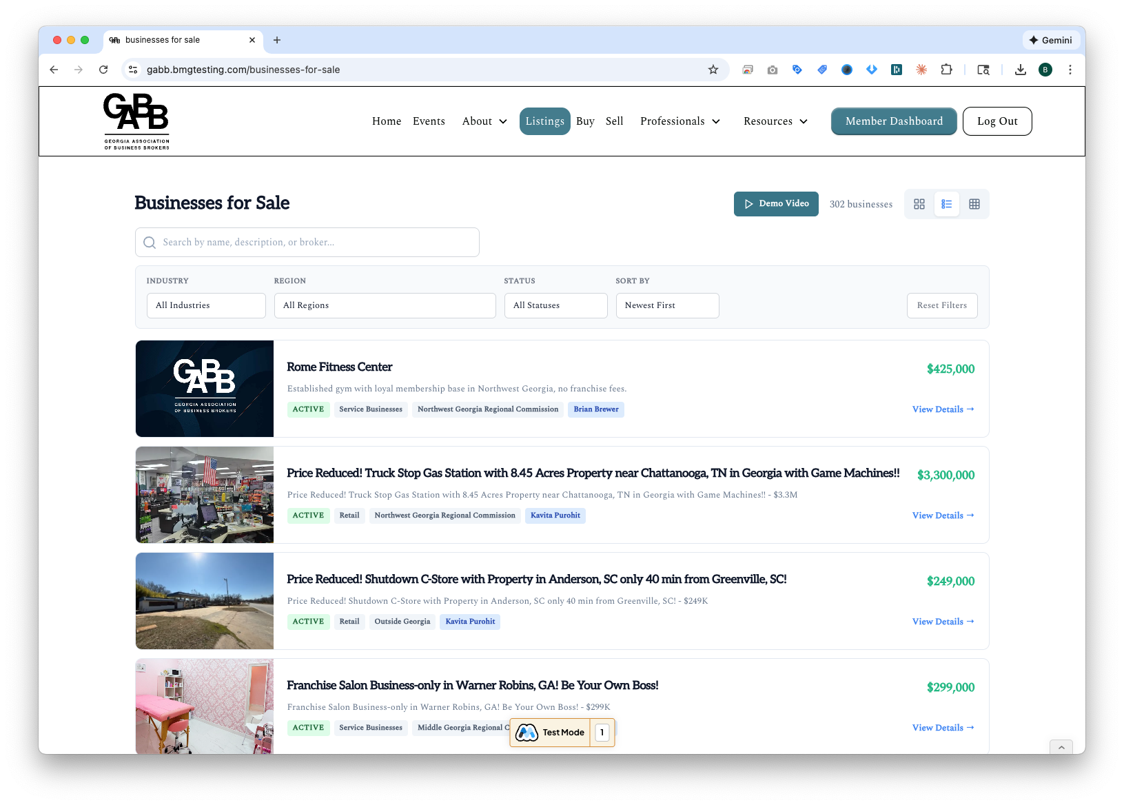 Businesses for Sale List View