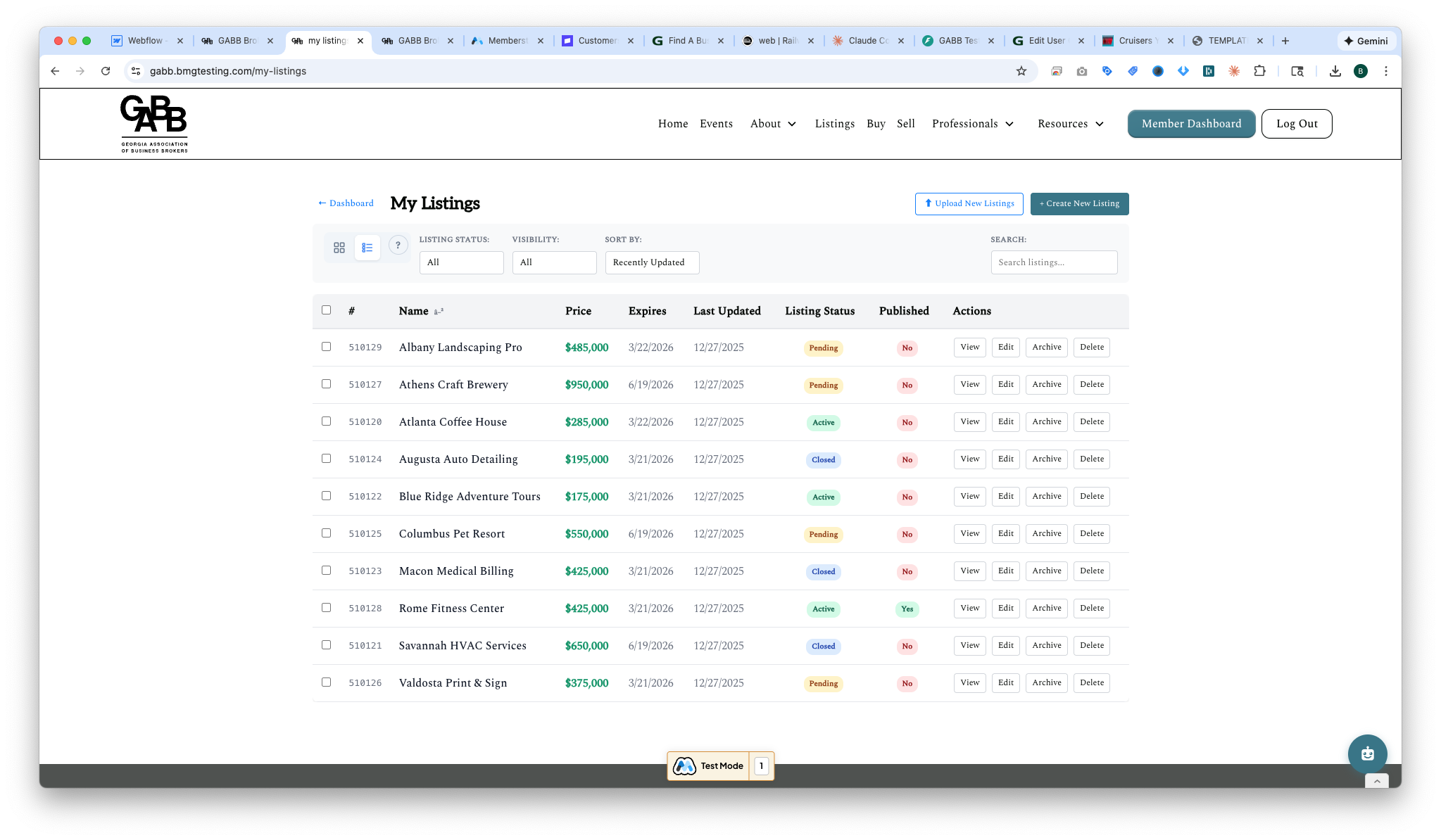 My Listings List View