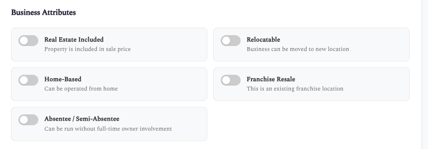 Create Listing - Business Attributes
