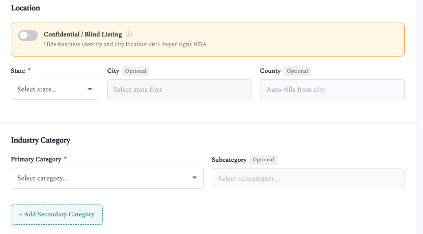 Create Listing - Location and Category