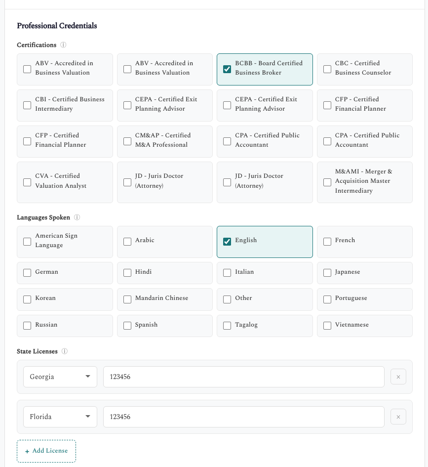 Profile - Credentials and Languages