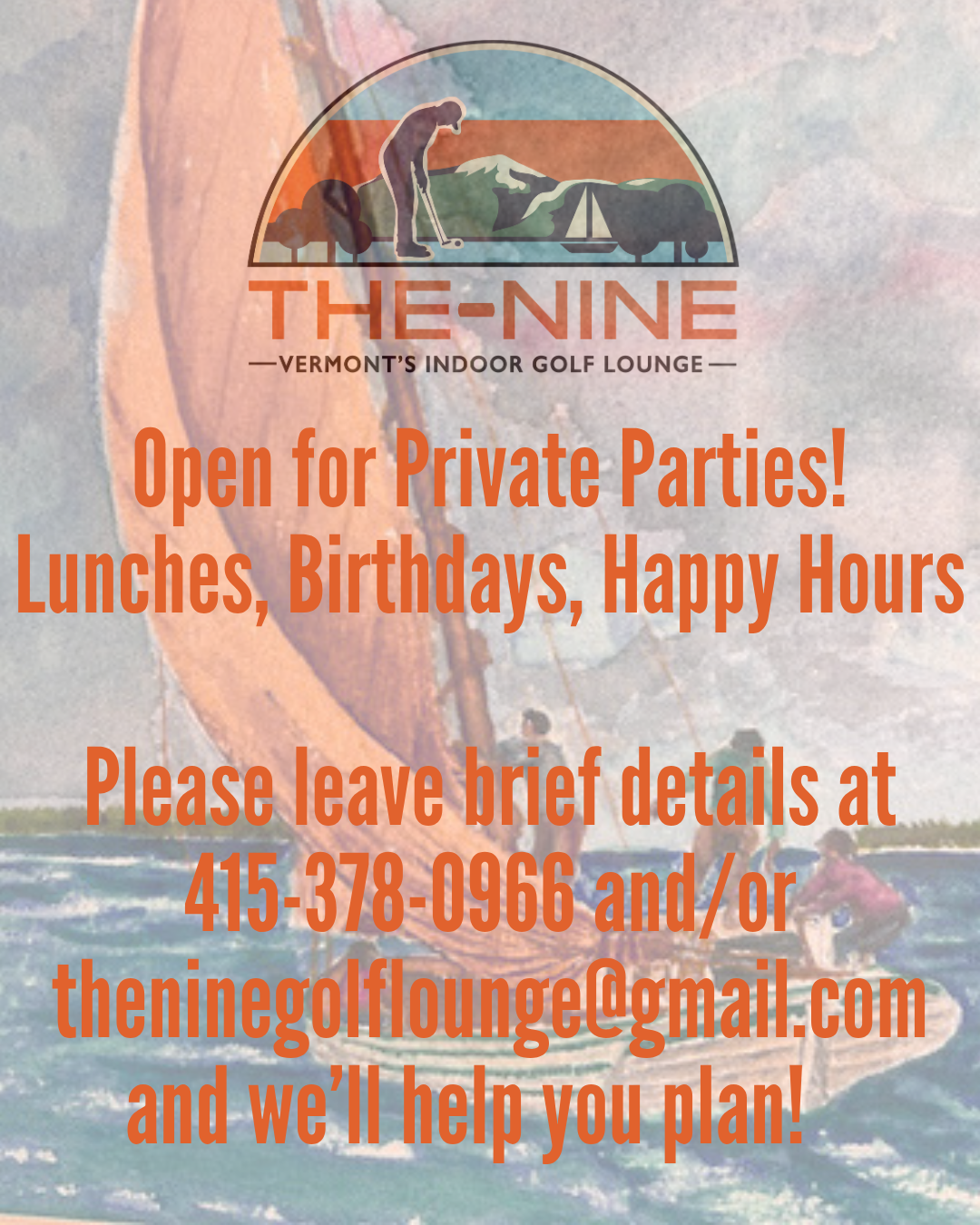 The Nine is open for private parties — lunches, birthdays, happy hours.